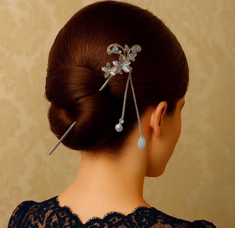 کانزاشی طلایی زنانه طرح گل عقیق روی مو