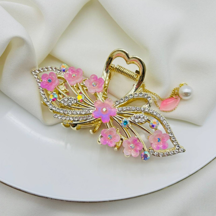 کلیپس مجلسی طلایی آویزدار دیزاین گل