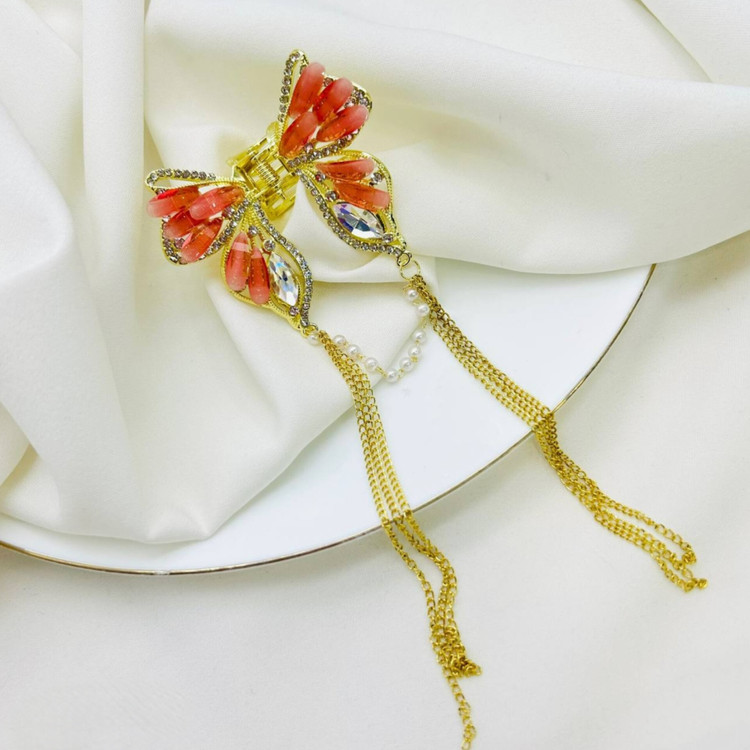 کلیپس مو پروانهای طلایی کلیپس مو با آویز مرواریدی