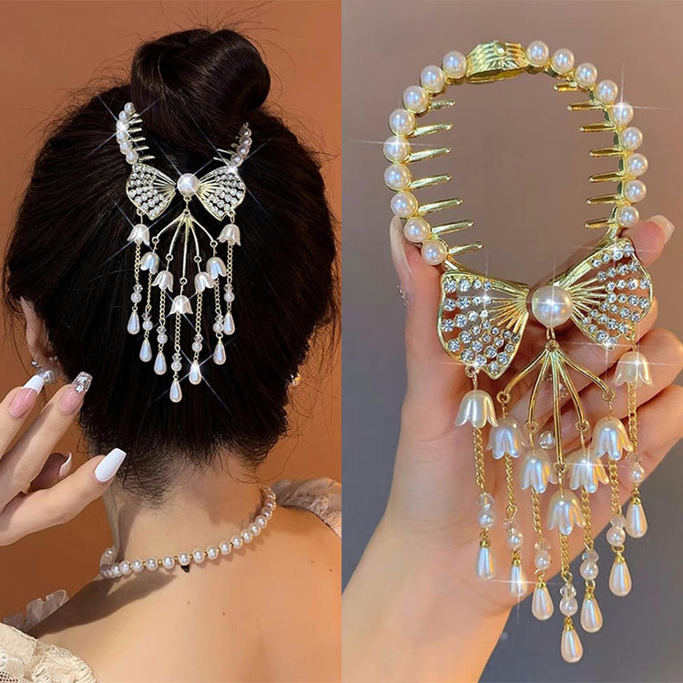 کلیپس گوجه ای مو زنانه دخترانه مروارید نگین مجلسی